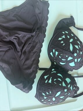 Kona Sol Black Bikini with Aqua Lining